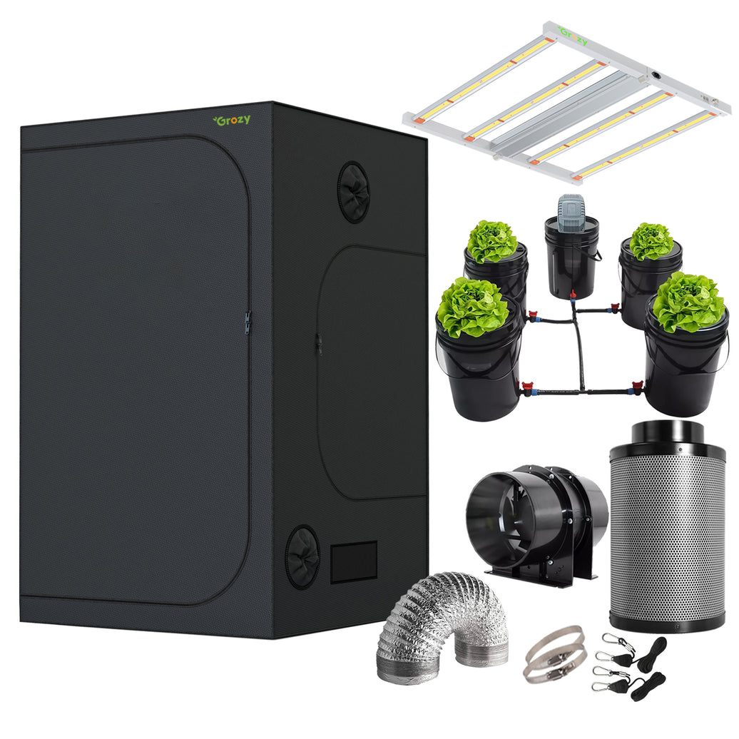 GROZY 150x150x200 Grow Tent LED Grow Light Model Q 400W 6" Ventilation Kit DWC System