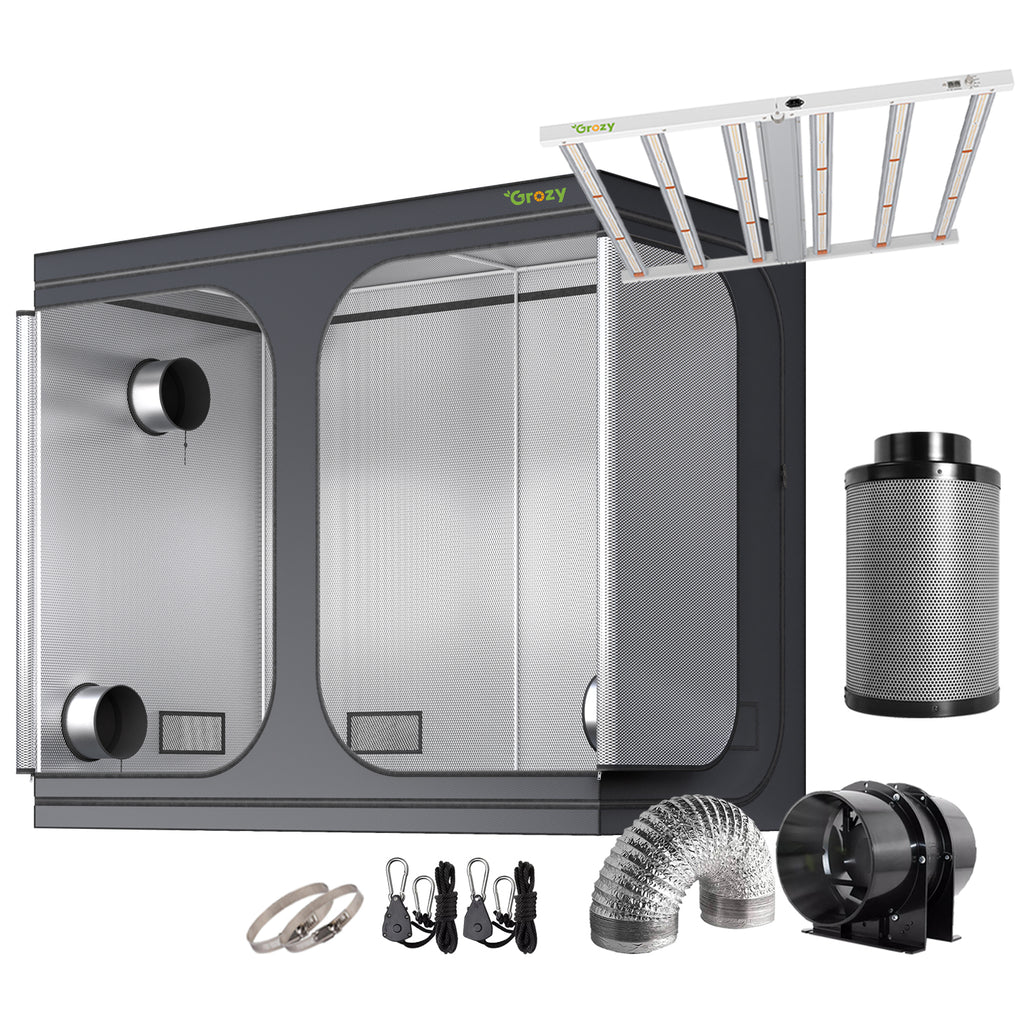 GROZY Mode E Series 720W LED Grow Light 240x120x200 Tent 6" Carbon Filter Fan Ventilation Kit