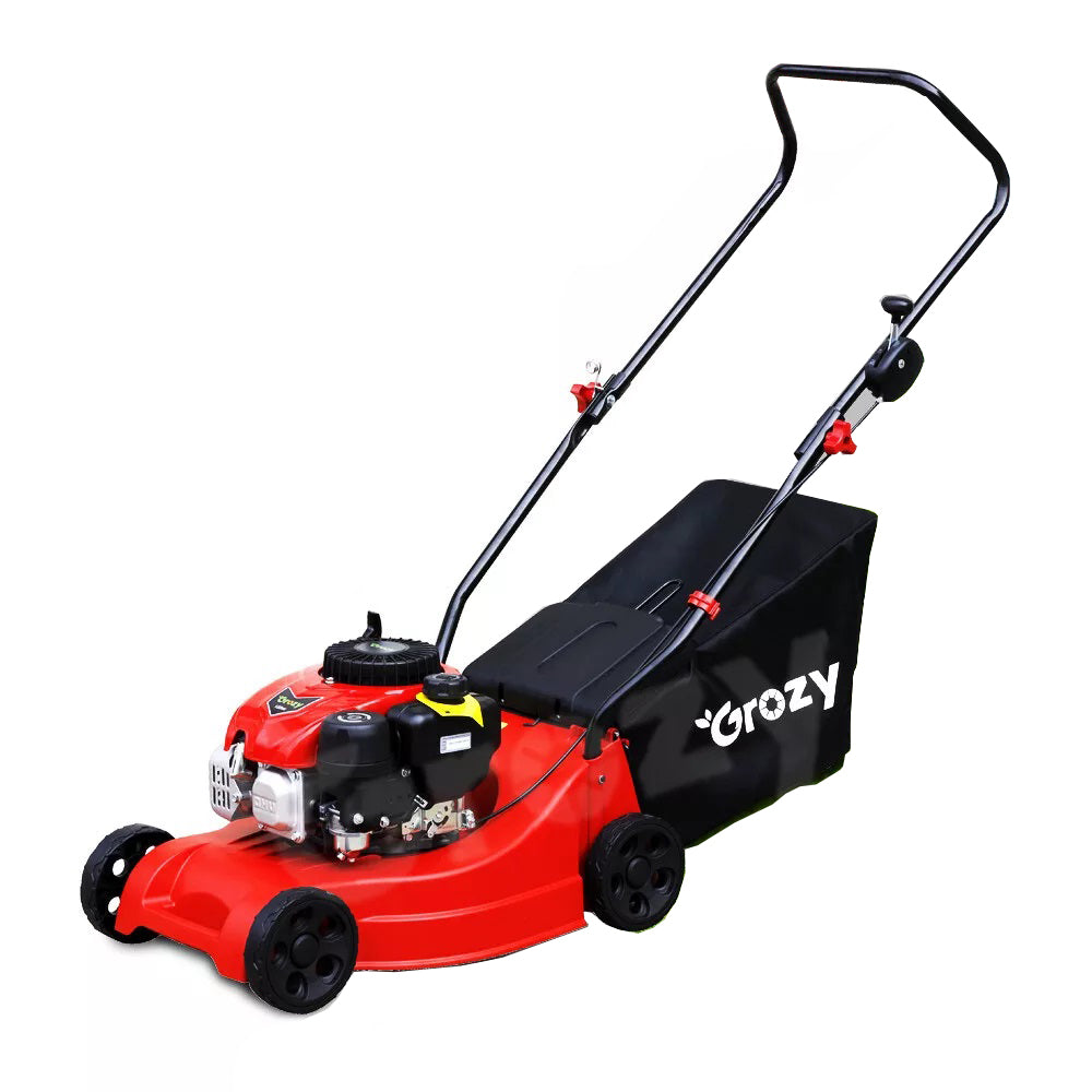GROZY Petrol Lawn Mower 40cm Hand Push 4-Stroke 132cc Garden Cordless Lawnmower