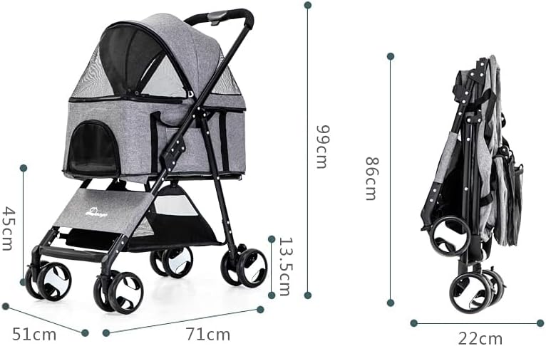 3-in-1 Foldable Pet Stroller Multifunction Dog Stroller 4 Wheel with Detachable Basket For 20Kg Pets