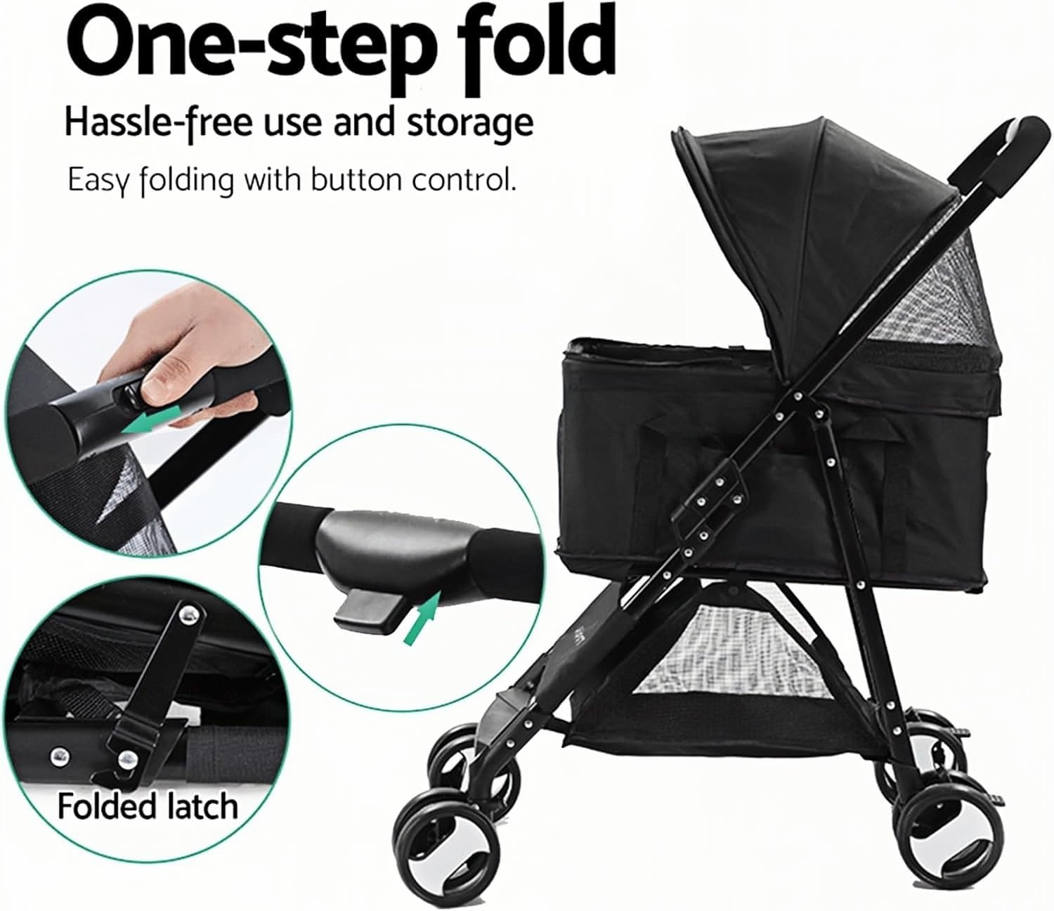 3-in-1 Foldable Pet Stroller Multifunction Dog Stroller 4 Wheel with Detachable Basket For 20Kg Pets