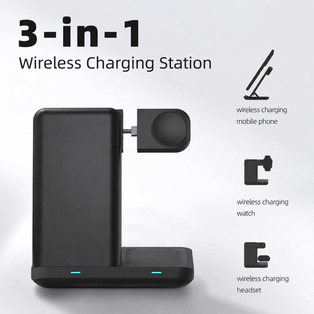 3 in 1 Wireless Charger Dock 15W Fast Charging Station For iPhone Watch Air pods