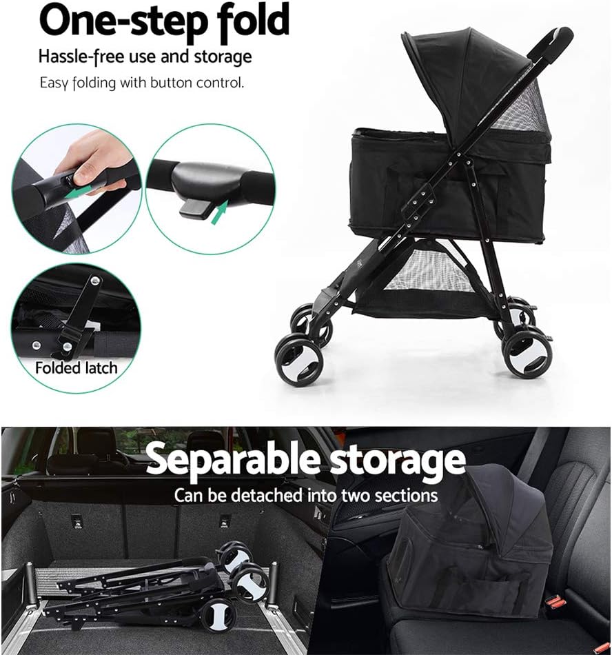 3-in-1 Foldable Pet Stroller Multifunction Dog Stroller 4 Wheel with Detachable Basket For 20Kg Pets