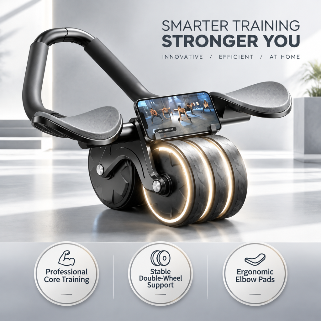 Automatic Rebound Ab Roller Abdominal Wheel Elbow Support Anti-Slip Fitness Gym