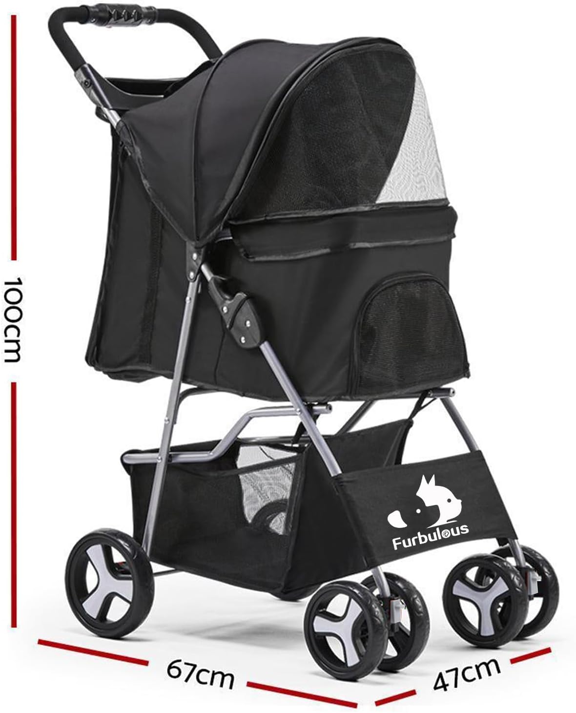 Foldable Cat Dog Pet Stroller 360° Front Wheel Rear Wheel Brake with Underneath Storage