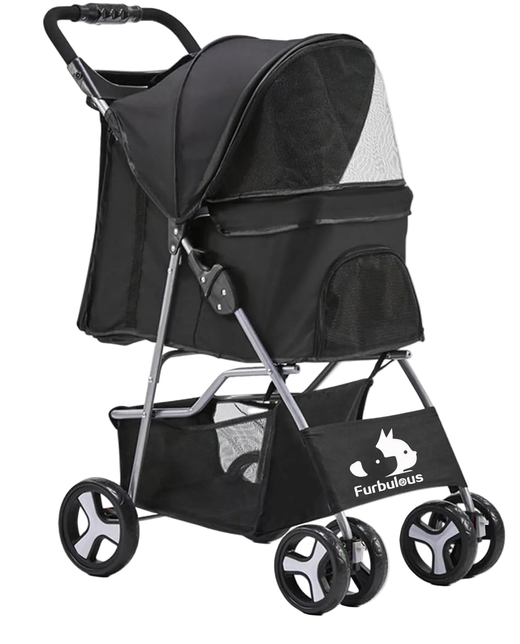 Foldable Cat Dog Pet Stroller 360° Front Wheel Rear Wheel Brake with Underneath Storage