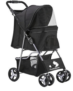 Foldable Cat Dog Pet Stroller 360° Front Wheel Rear Wheel Brake with Underneath Storage