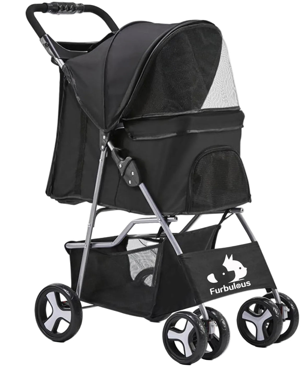 Foldable Cat Dog Pet Stroller 360° Front Wheel Rear Wheel Brake with Underneath Storage