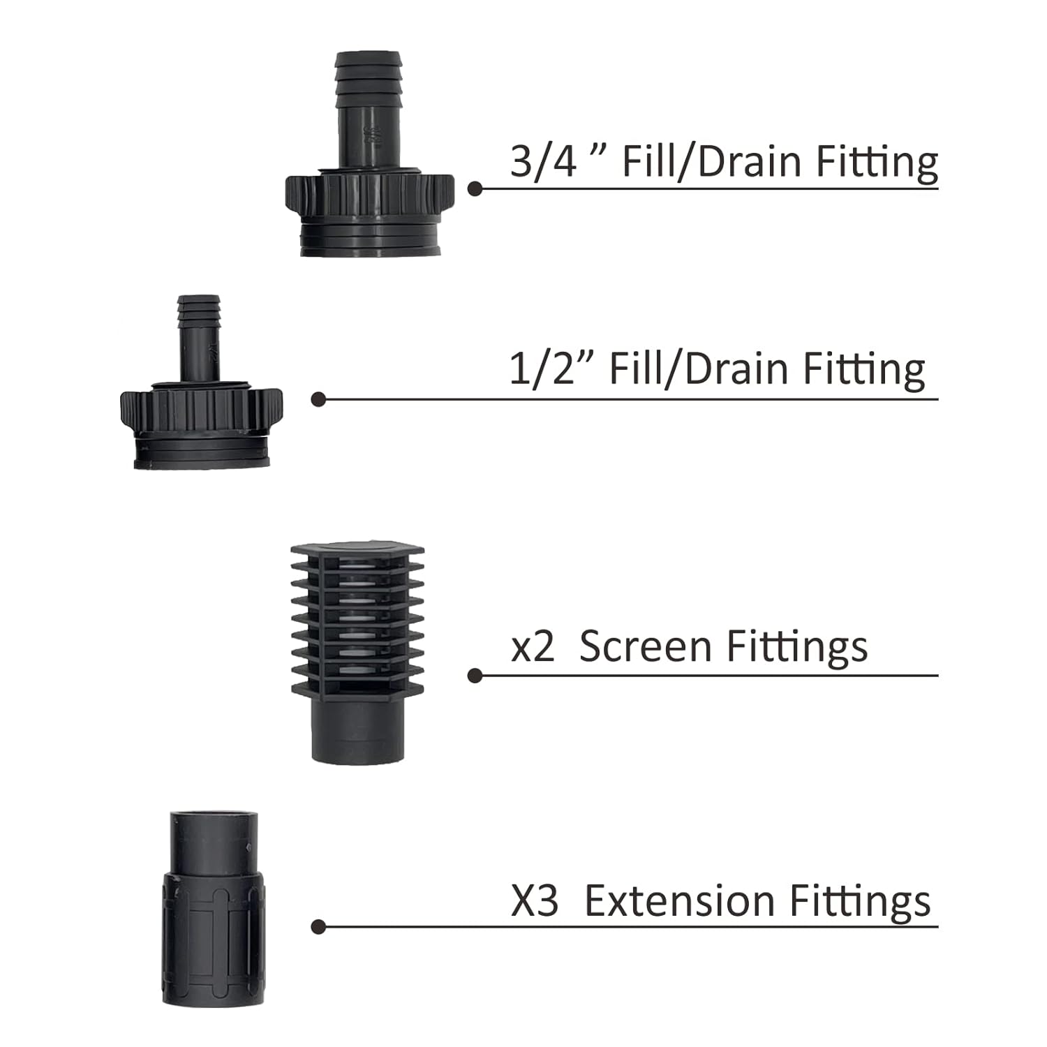 GROZY 13mm & 19mm Flow Fitting Kit Outlet Screens Extensions for Hydroponics Flood & Drain Tray