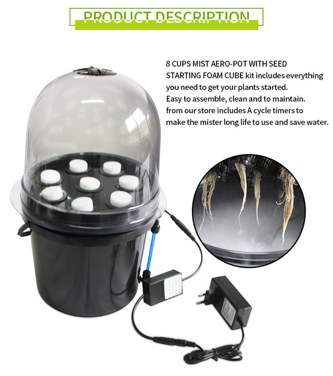 foggy plant pot Hydroponics Aeroponics 8 Cups Seedling & Cloning Station Bucket Foggy