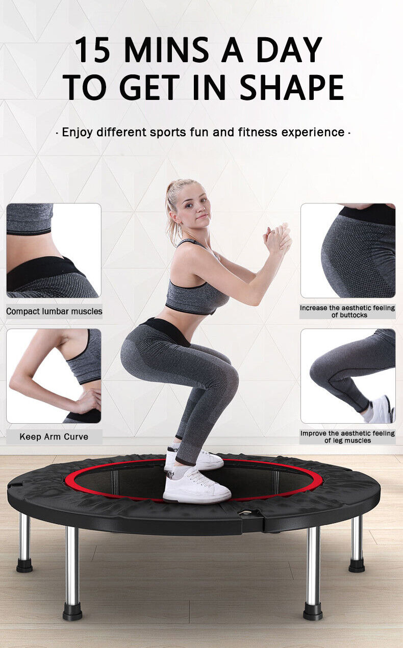 40" Fitness Trampoline Gym Rebounder Jogger Home Cardio Exercise Arch Handrail