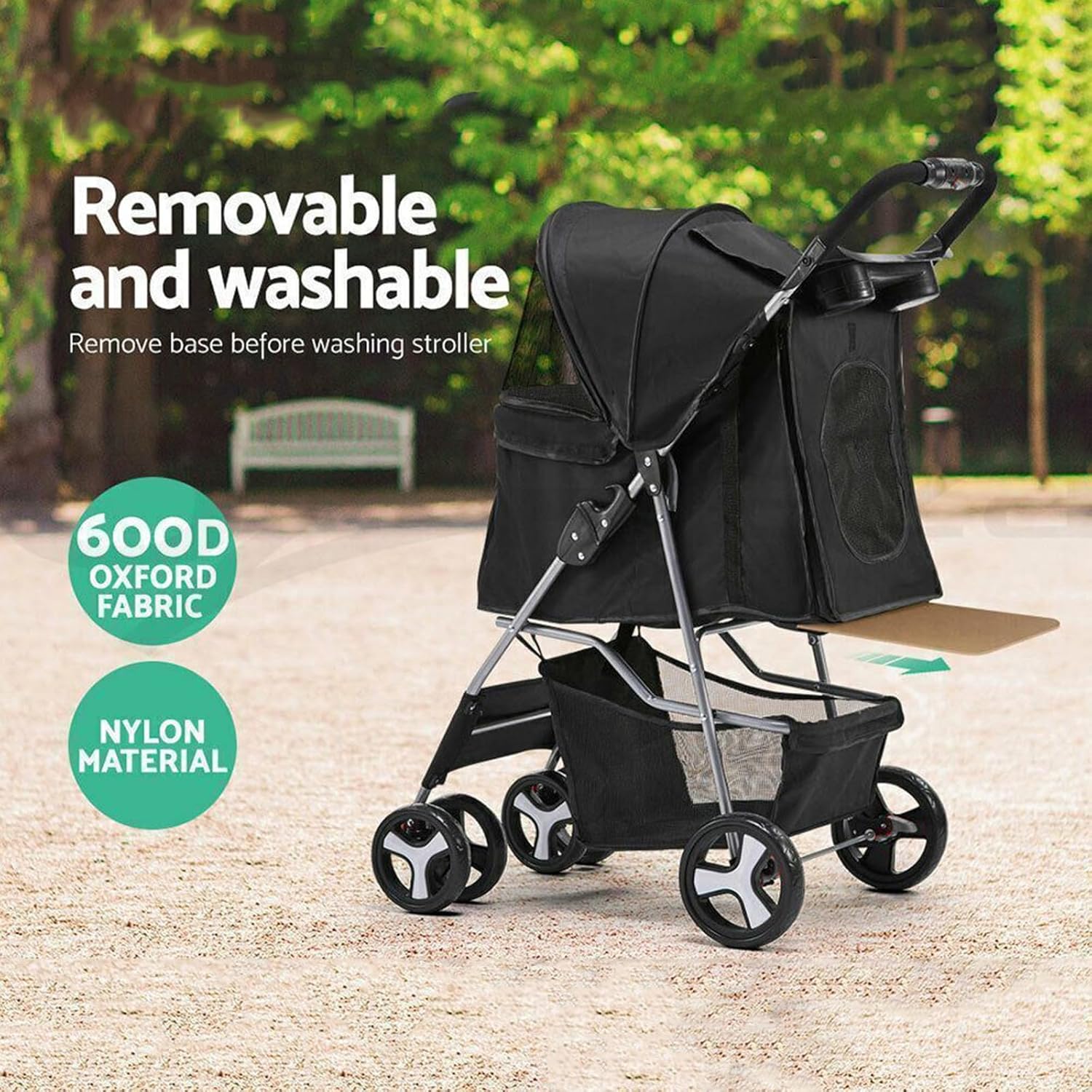 Foldable Cat Dog Pet Stroller 360° Front Wheel Rear Wheel Brake with Underneath Storage