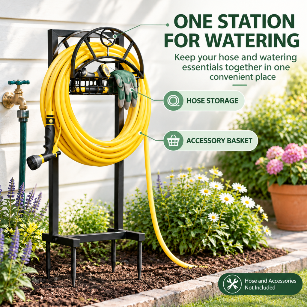 Garden Hose Holder Detachable Storage Hose Reel Rack Freestanding Outside Yard