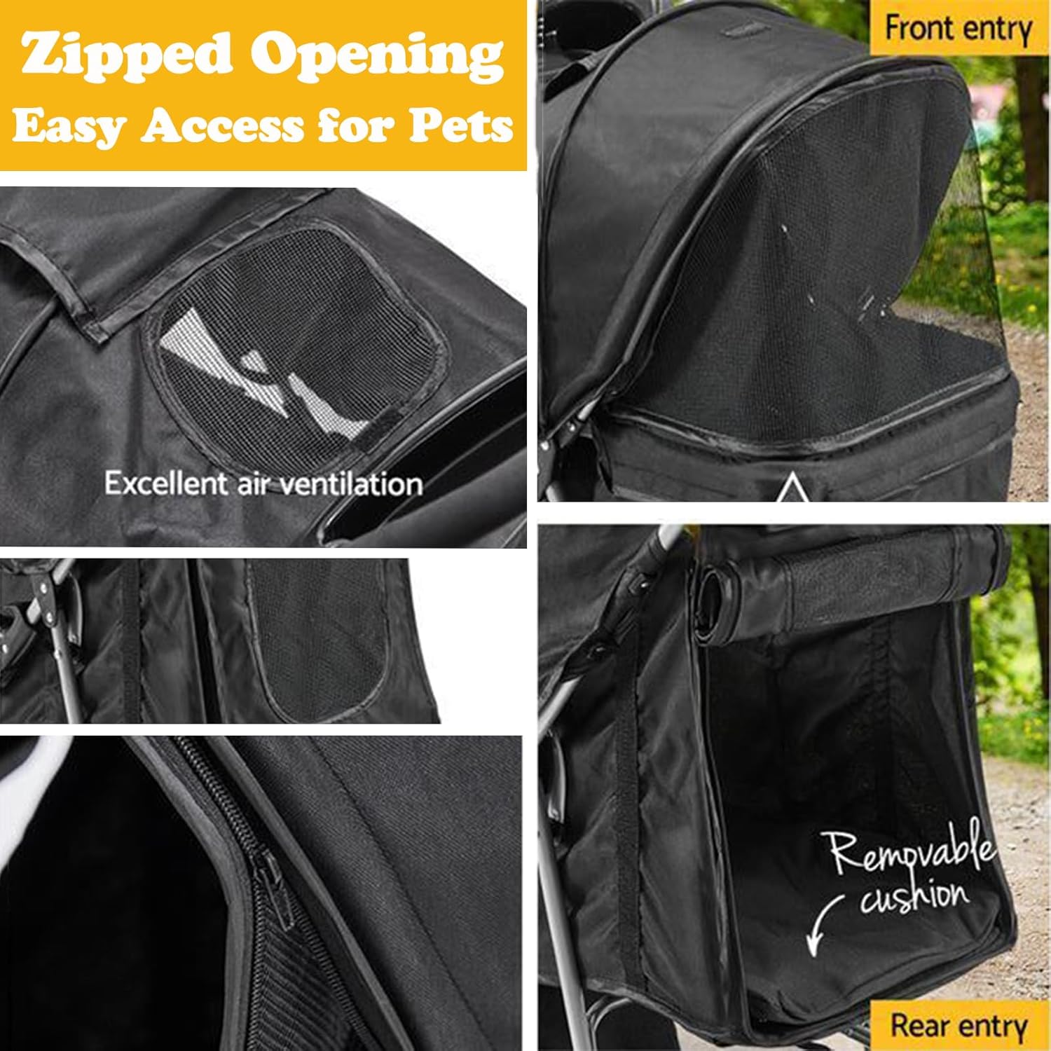 Foldable Cat Dog Pet Stroller 360° Front Wheel Rear Wheel Brake with Underneath Storage