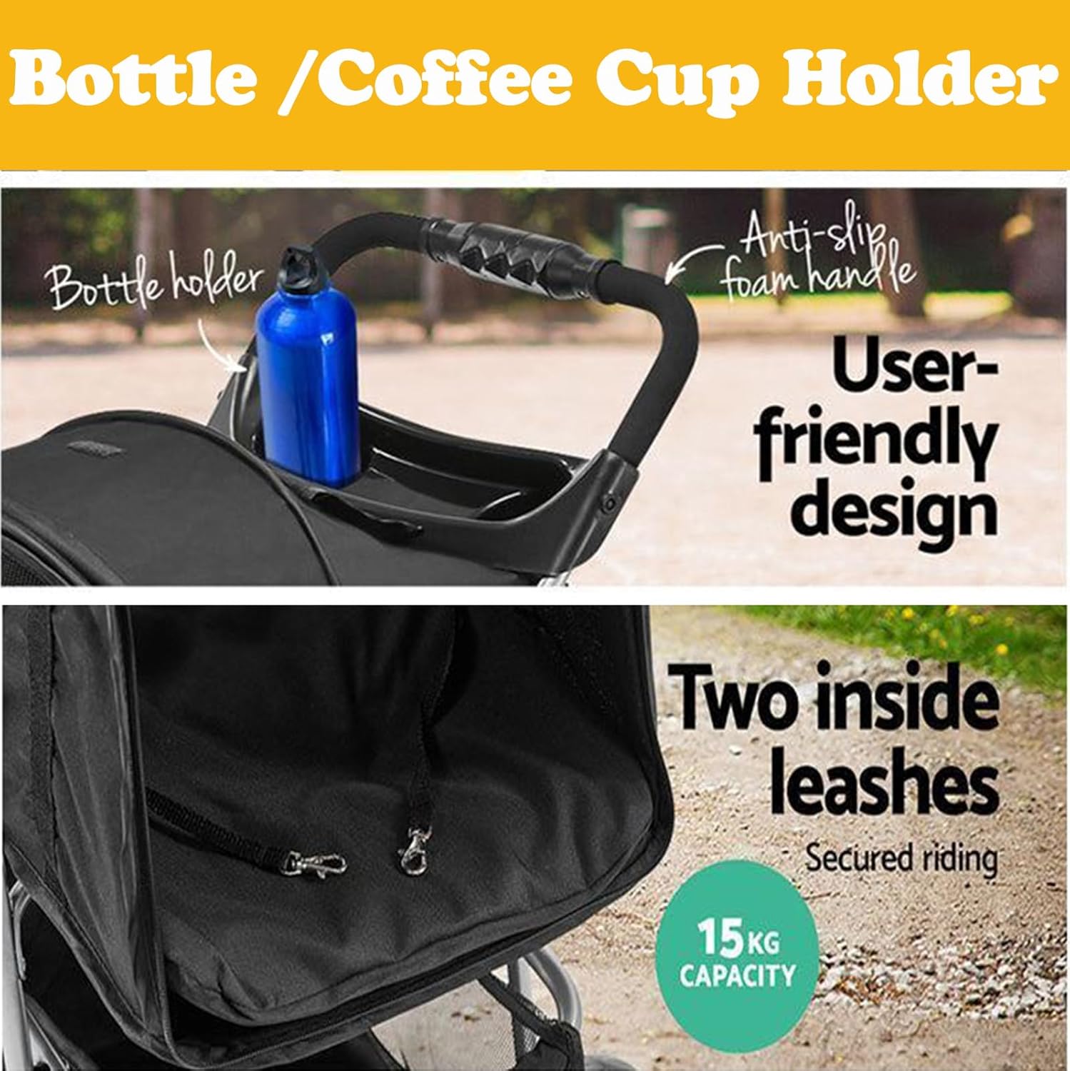 Foldable Cat Dog Pet Stroller 360° Front Wheel Rear Wheel Brake with Underneath Storage
