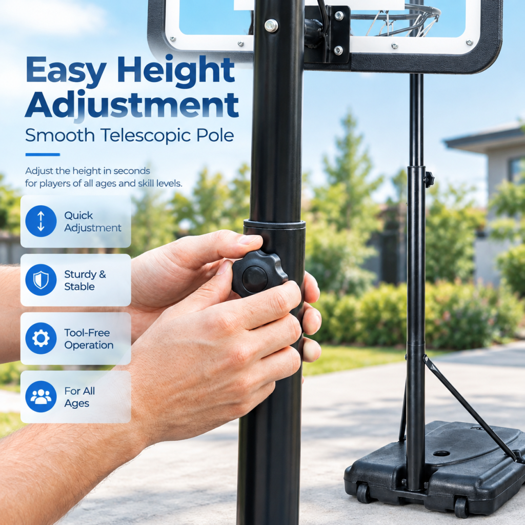 2-2.5M Basketball Stand System Hoop Net Ring Portable Base Height Adjustable Kid