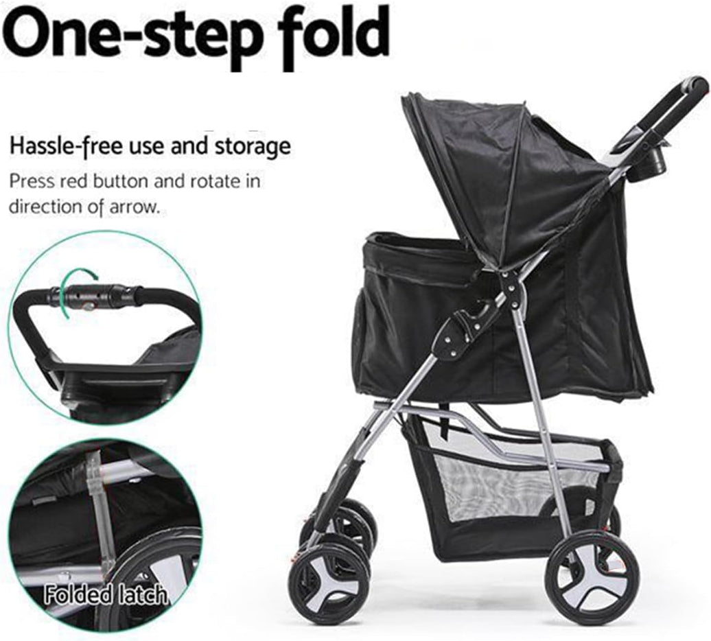 Foldable Cat Dog Pet Stroller 360° Front Wheel Rear Wheel Brake with Underneath Storage