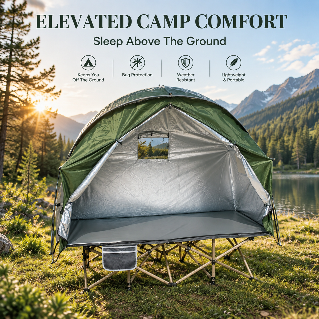 1-Person Elevated Off-Ground Camping Cot Bed Tent Combo Hiking Beach Travel