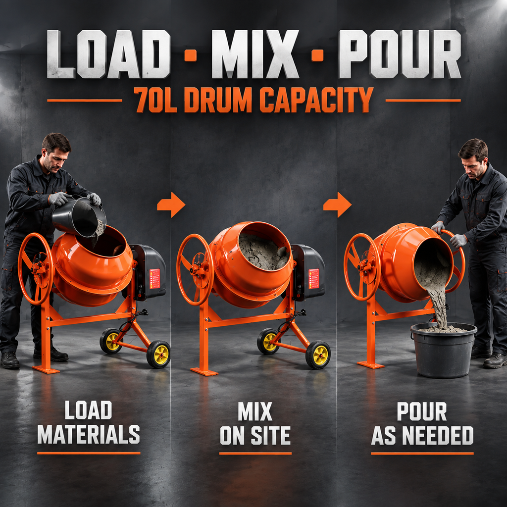 70/140L Portable Electric Concrete Cement Mixer Sand Gravel Mortar Construction
