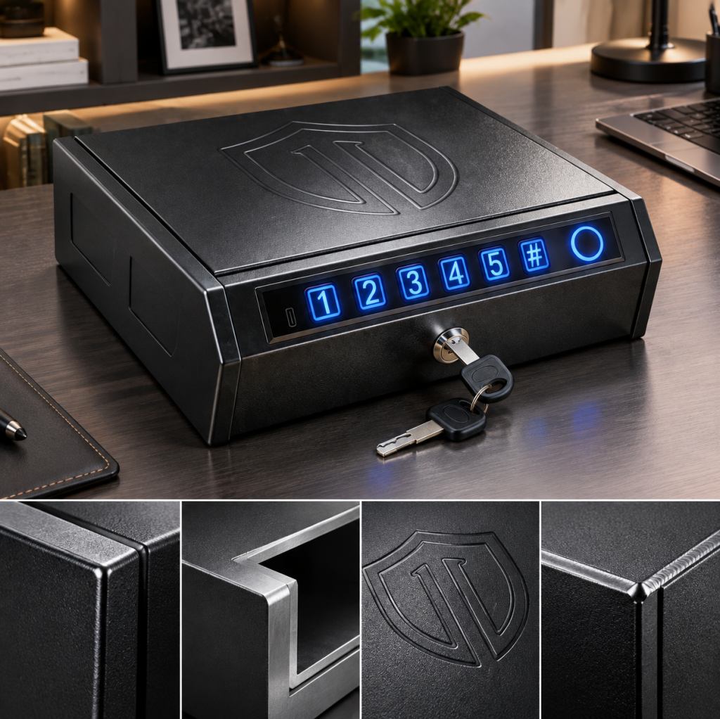 Biometric Gun Safe Manual Keys Pin Keypad Fingerprint Lock Handgun Storage Box