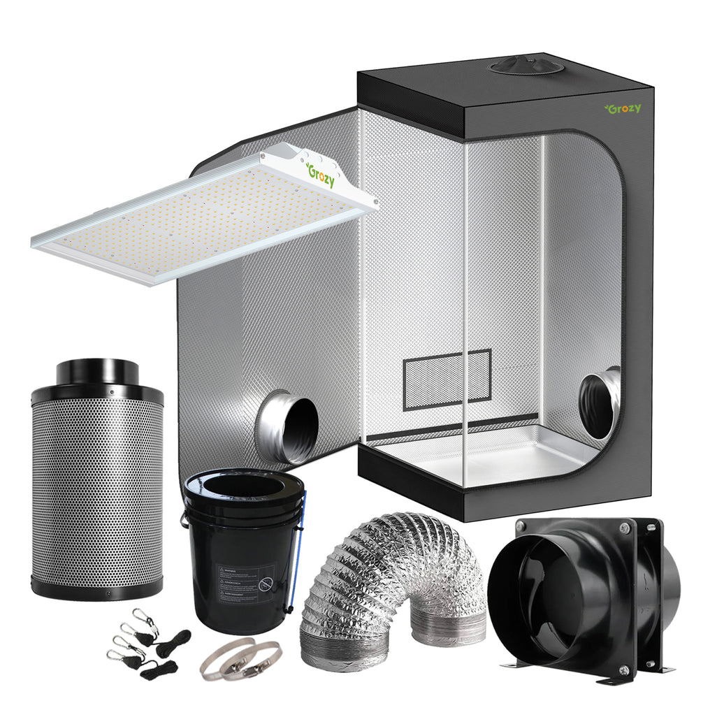 GROZY 100x100x200cm Grow Tent Mode Q 100W LED Grow Light Fan Ventilation Kit DWC System Combo