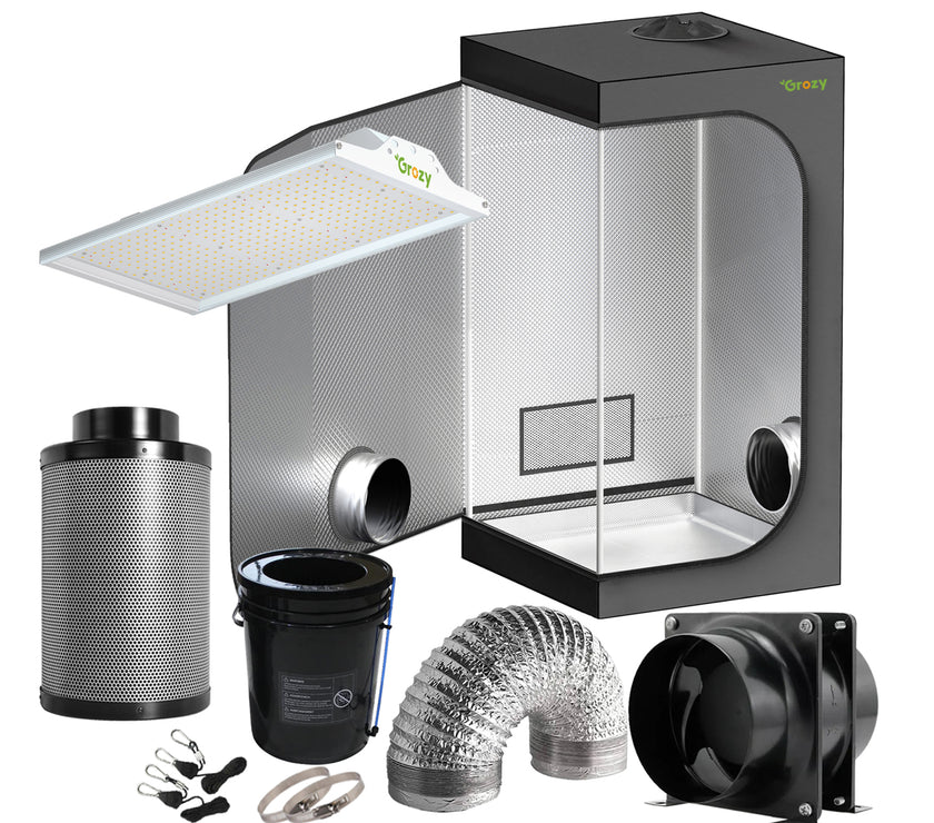 GROZY 100x100x200cm Grow Tent Mode Q 100W LED Grow Light Fan Ventilation Kit DWC System Combo