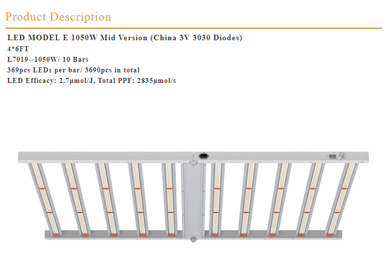 GR-E 1000W LED Grow Light 1050W Bar Full Spectrum Commercial Growing Veg Flowers