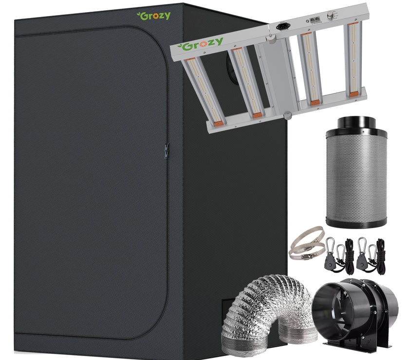 grow tent ventilation kit GROZY Model E 240W LED Grow Light 120x120x200 Tent 6" inch Filter Fan