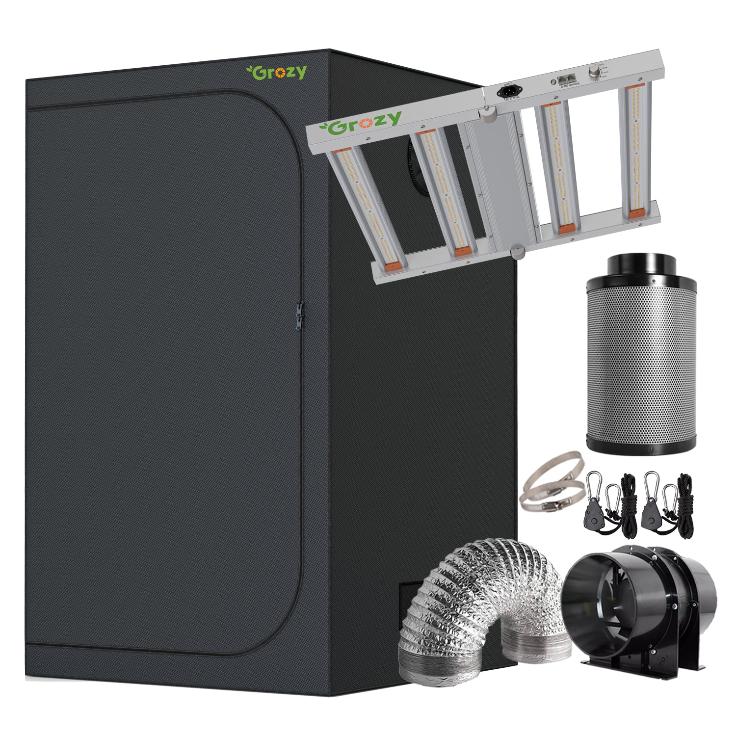 grow tent fan kit GROZY Model E 240W LED Grow Light 120x120x200 Tent 6" inch Filter Fan
