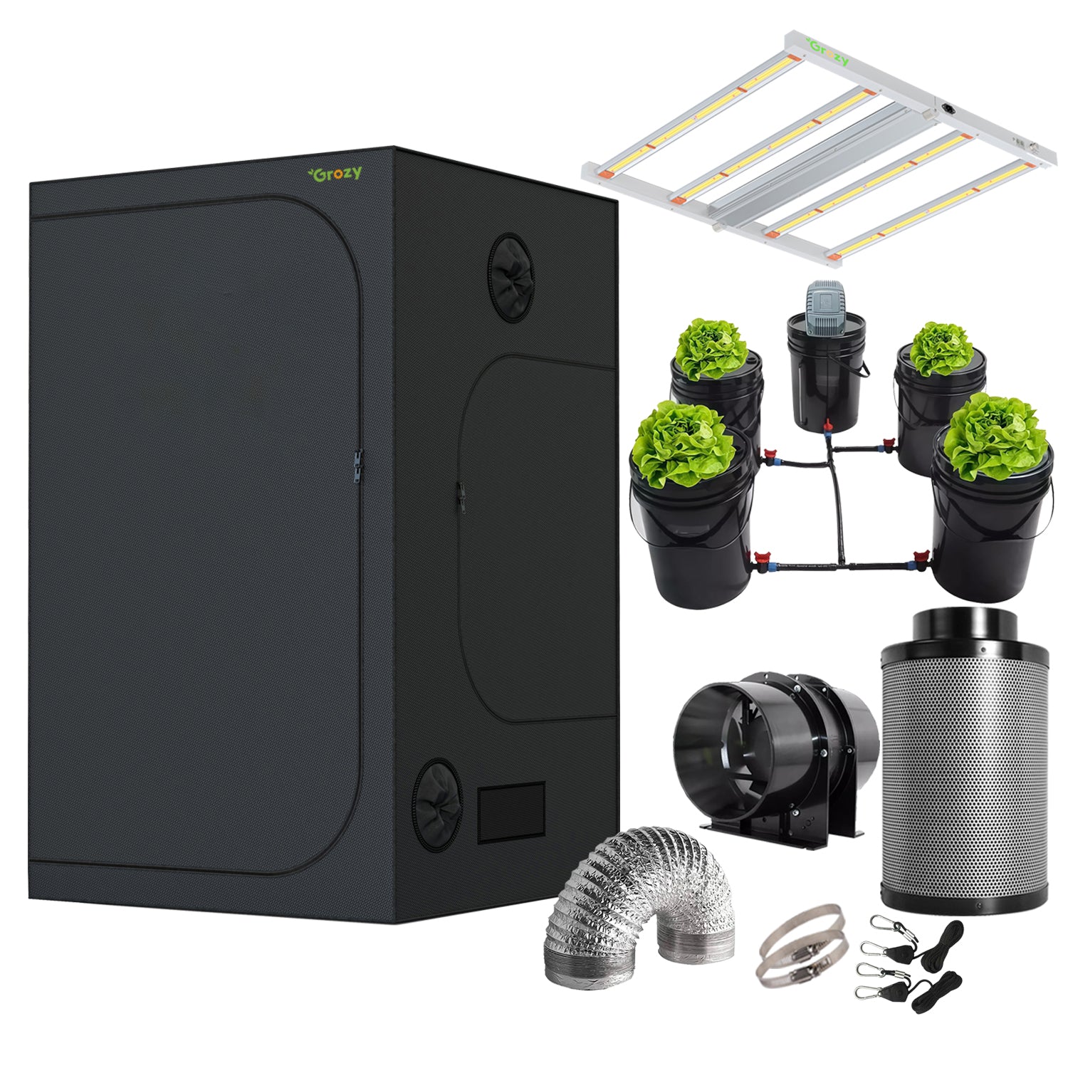 grow tent 150x150x200 150x150x200cm Grow Tent Kit – 400W Full Spectrum LED Grow Light, DWC System & Ventilation Kit