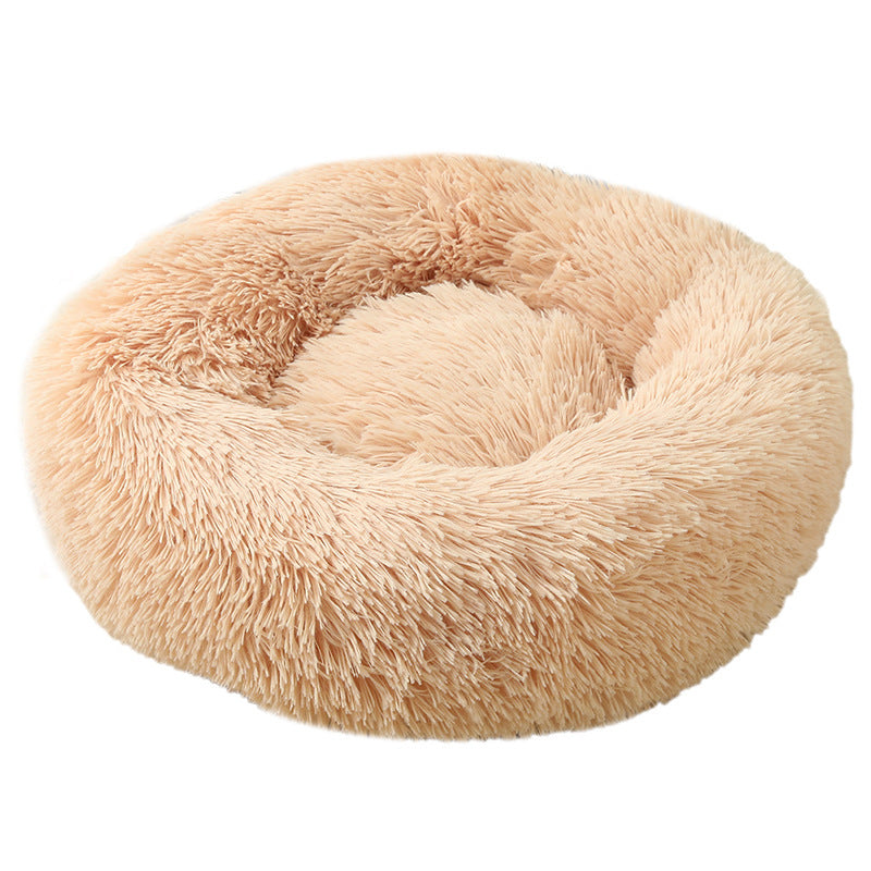 Dog Cat Pet Calming Bed Warm Soft Plush Round Nest Comfy Sleeping Kennel Cushion