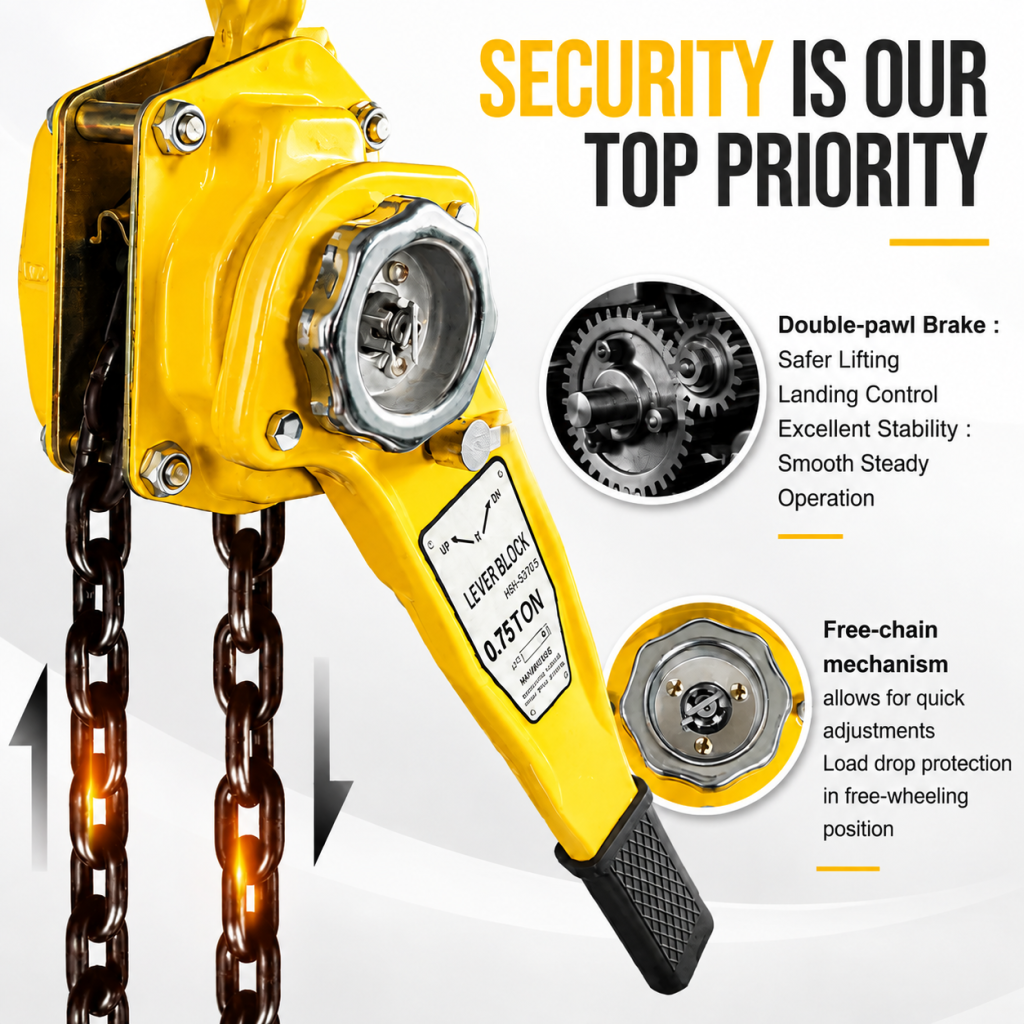 Manual Lever Chain Hoist 0.75t 1.5m Hand Traction Warehouse Construction Garage