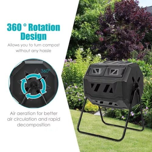 160L Compost Bin Dual Chamber Tumbler Rotating Composter Garden Recycle Waste AU