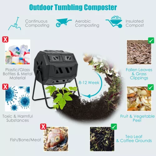 160L Compost Bin Dual Chamber Tumbler Rotating Composter Garden Recycle Waste AU