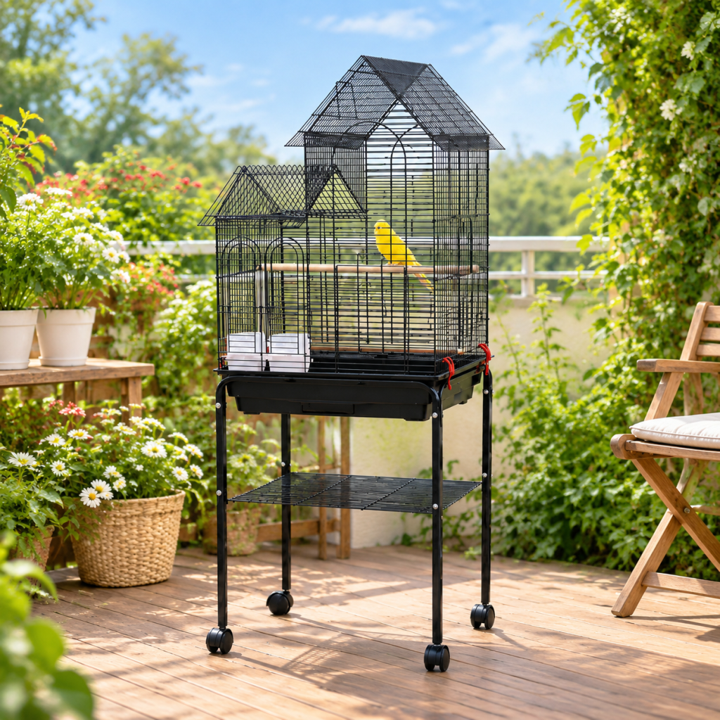 Bird Cage Cockatiel Parrot Aviary Pet Stand-alone Budgie Perch Move Wheels 126CM