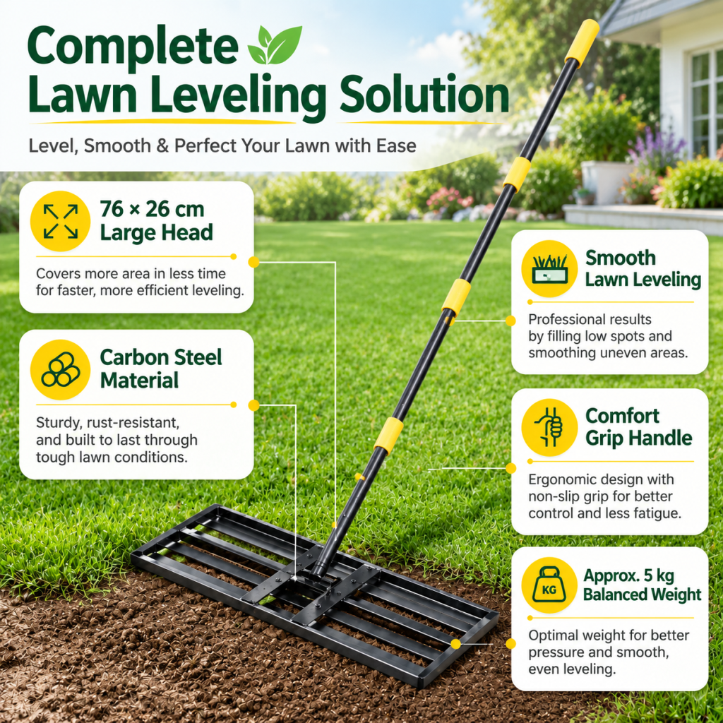 Industry Lawn Leveling Rake 76 x 26cm Adjustable Handle Garden Yard Soil Leveler