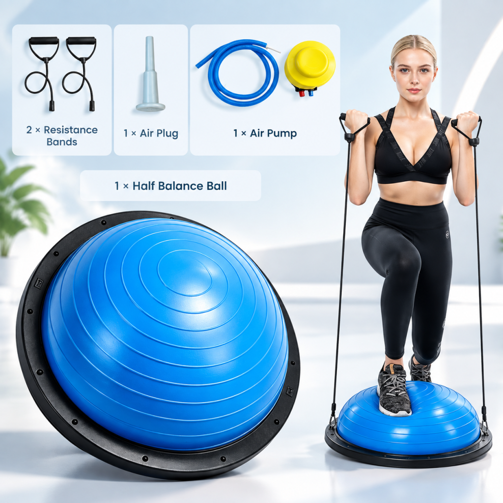 58cm Anti-Burst Half Dome Balance Trainer Yoga Ball Resistance Band Home Gym