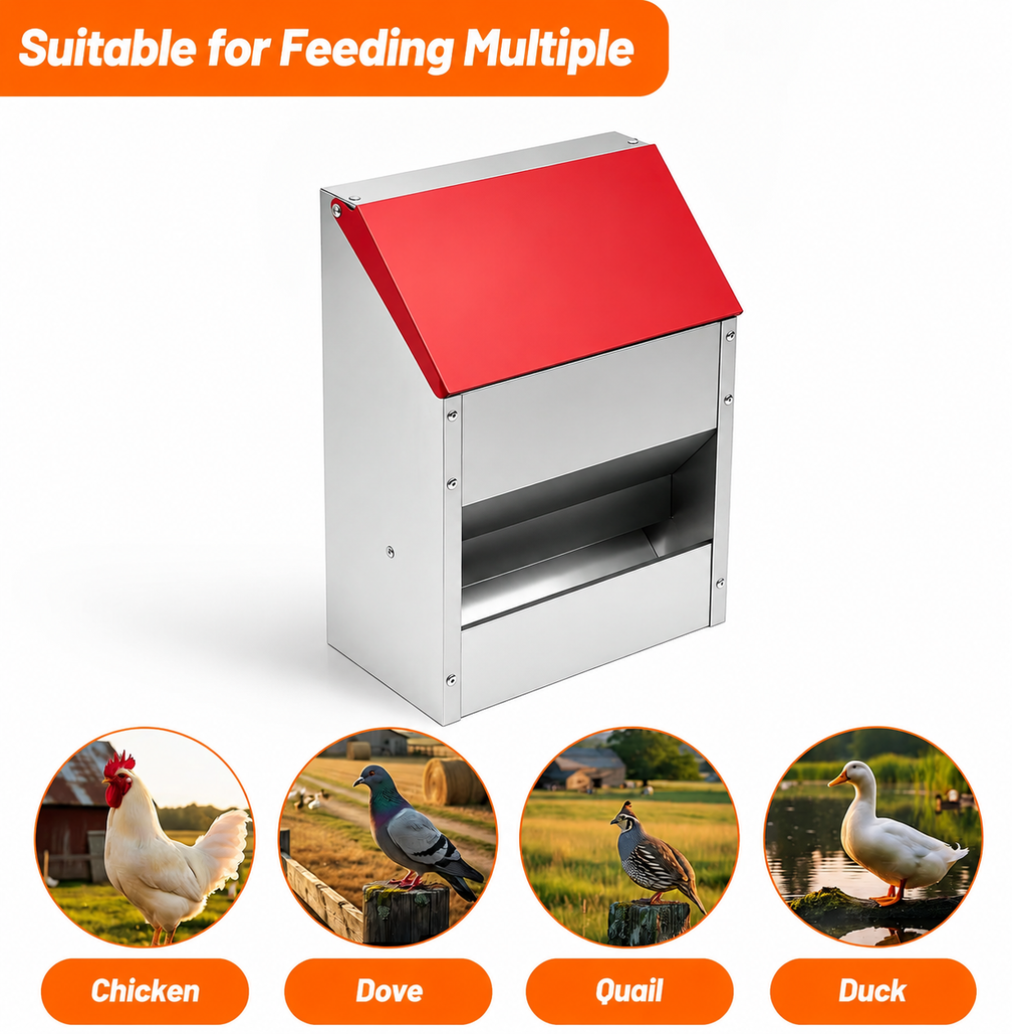 14kg Automatic Chicken Feeder Wall Mounted Self Opening Poultry Food Dispenser
