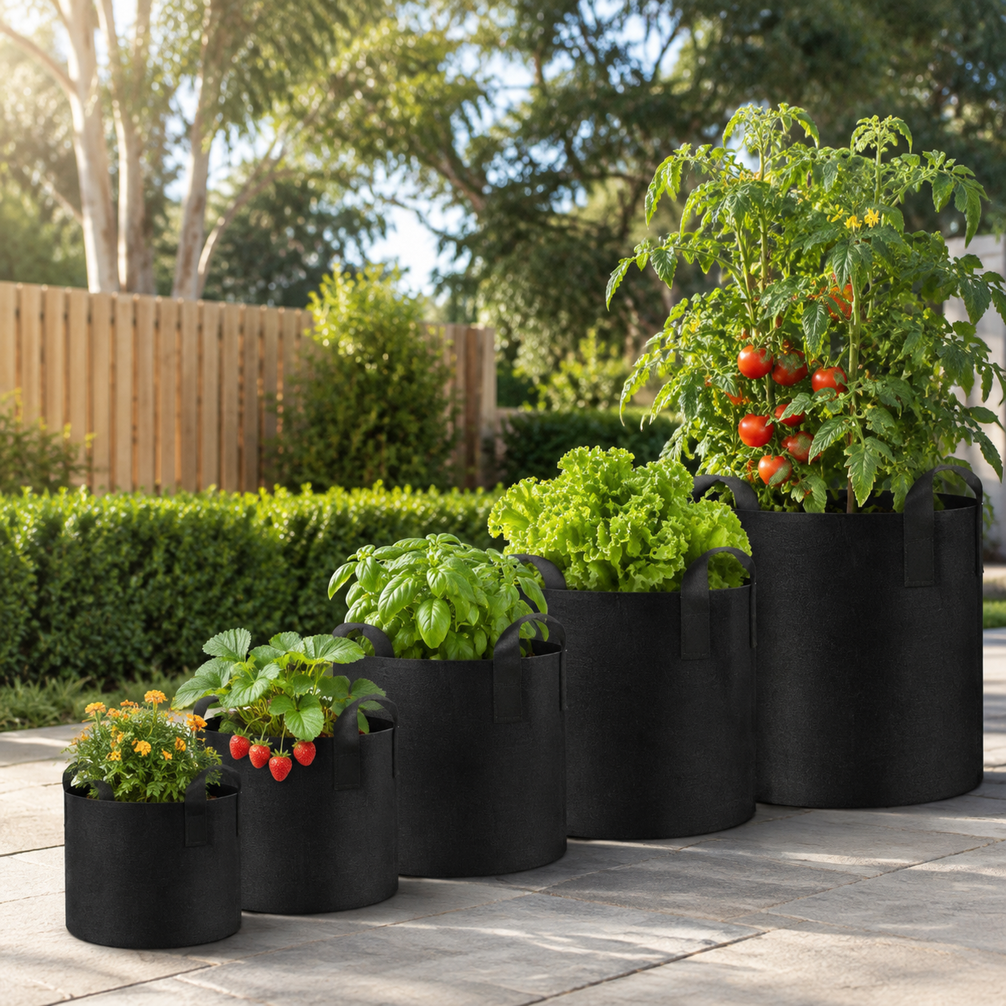 Grozy 5 Pack Fabric Pots ? Single Size Only (1/3/5/7/10 Gallon) Reusable Felt Grow Bags for Vegetables, Herbs & Hydroponics