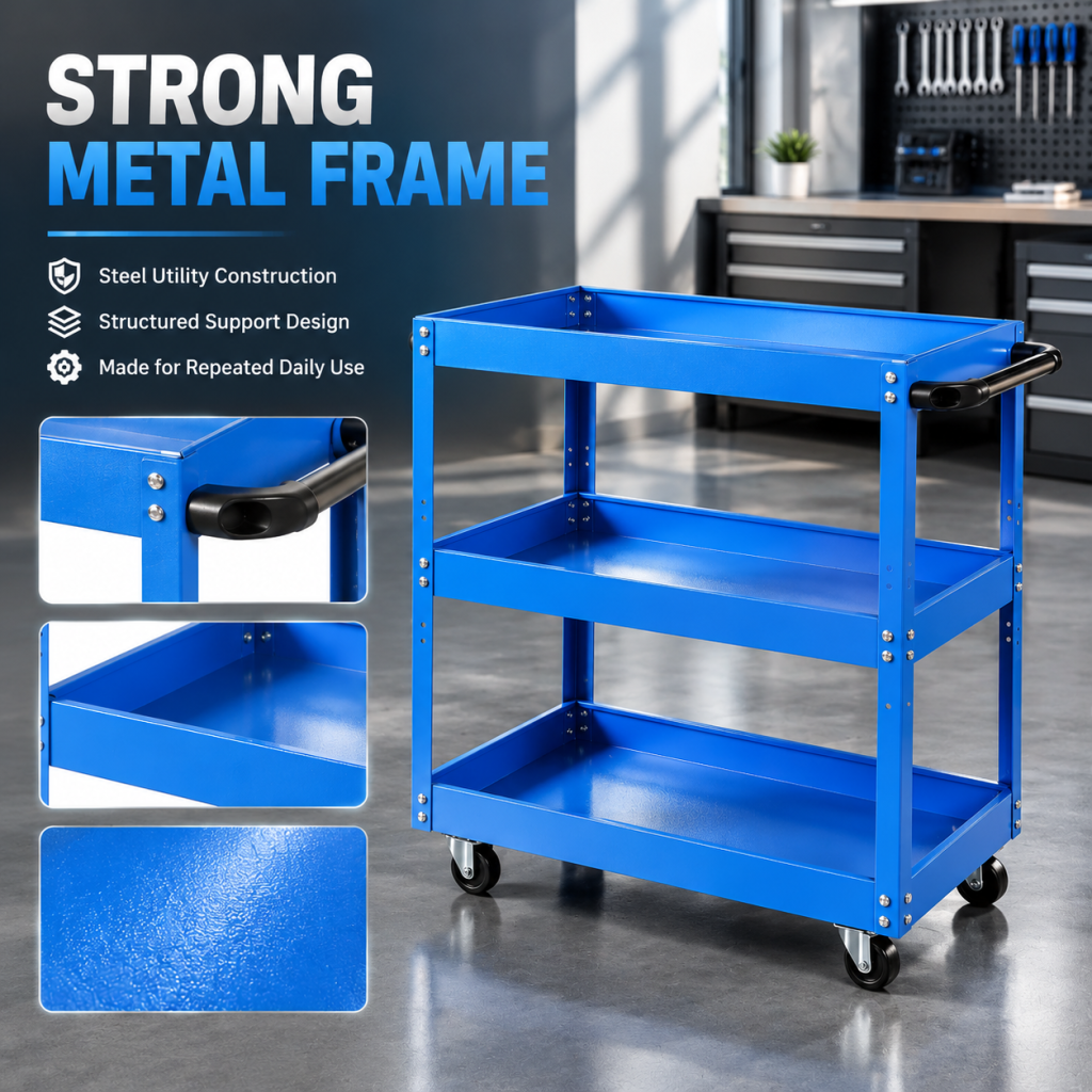 3-Tier Tool Cart Trolley Toolbox Workshop Garage Storage 150KG Organizer 360°