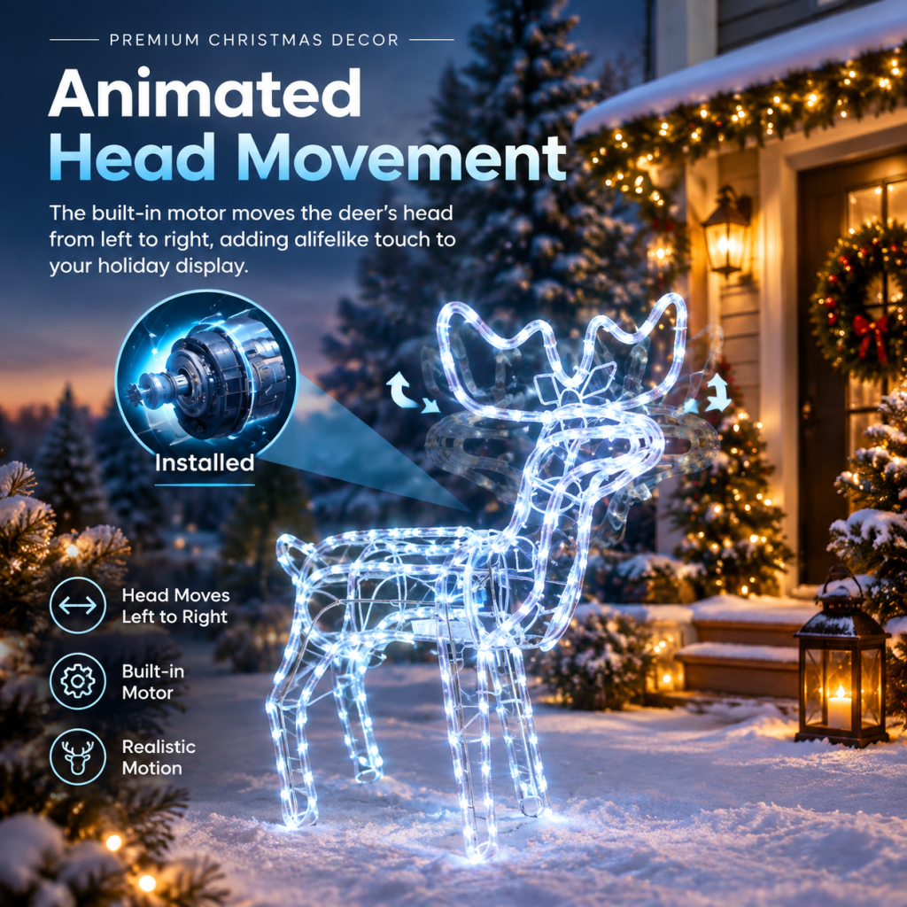 Christmas Light 3D Christmas Reindeer LED Lighted Xmas Decoration with Motions