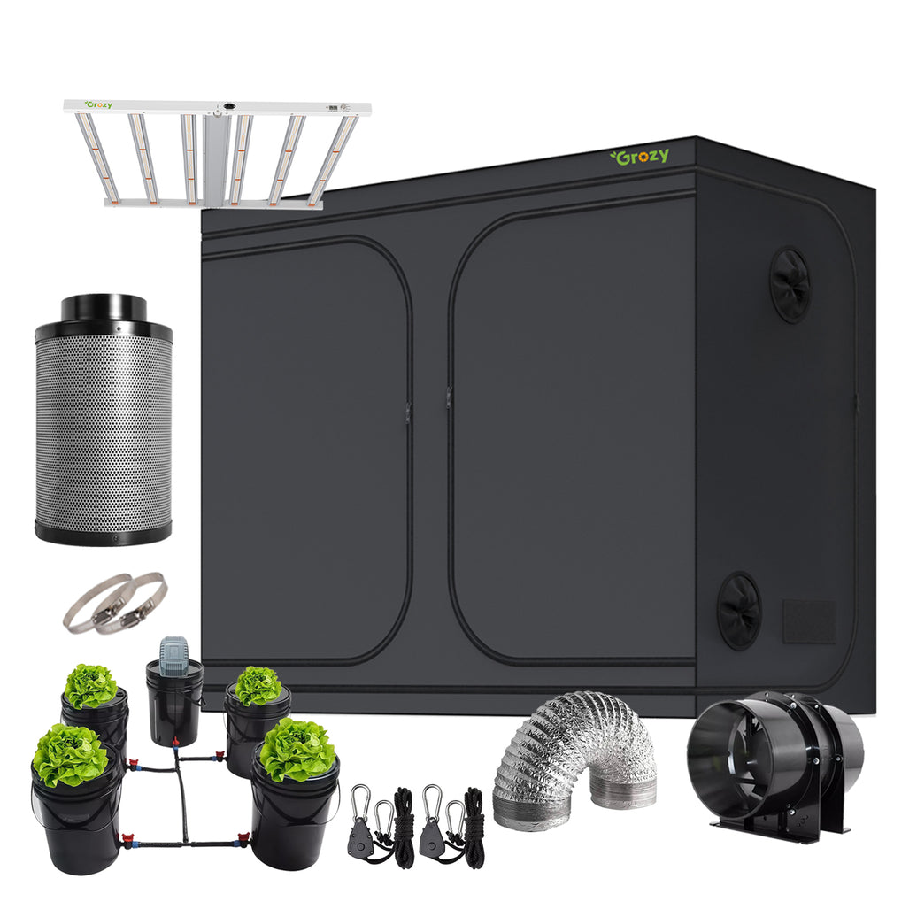 GROZY Model E 720W LED Grow Light 240x120x200cm Tent DWC System 6" Ventilation Kit