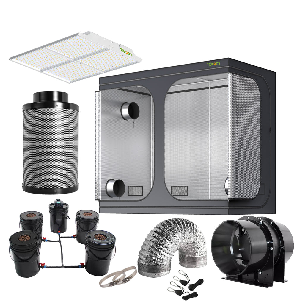 GROZY Model Q 400W LED Grow Light Tent 240x120x200 DWC System Vent Fan Complete Kits