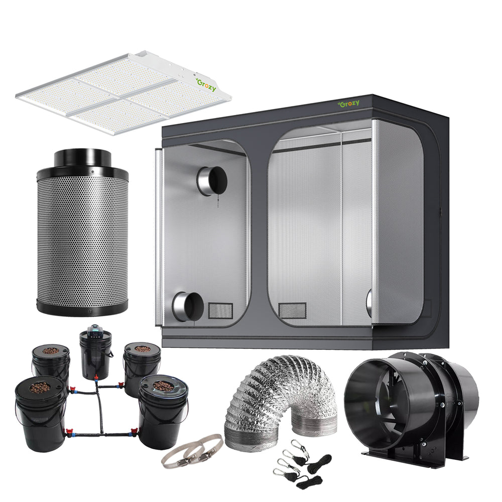 GROZY Model Q 400W LED Grow Light Tent 240x120x200 DWC System Vent Fan Complete Kits
