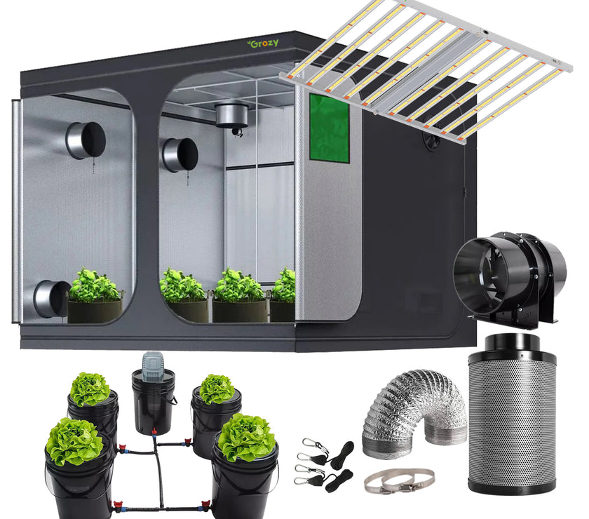 GROZY 1050W LED Grow Light 240x240x200 Tent Ventilation Kit DWC Complete System