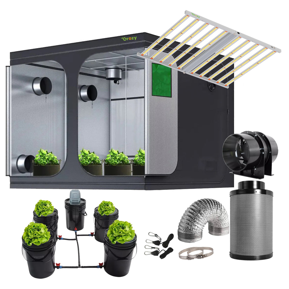 GROZY 1050W LED Grow Light 240x240x200 Tent Ventilation Kit DWC Complete System
