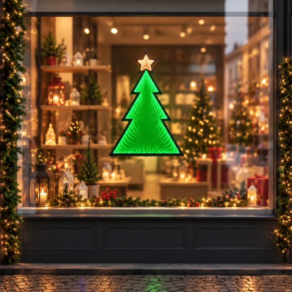 Infinity LED Mirror Light Christmas Tree 48cm Illuminated Display 3D Decoration