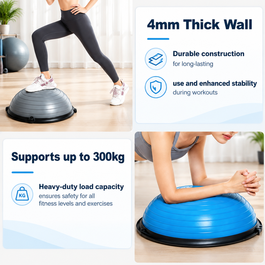 58cm Anti-Burst Half Dome Balance Trainer Yoga Ball Resistance Band Home Gym