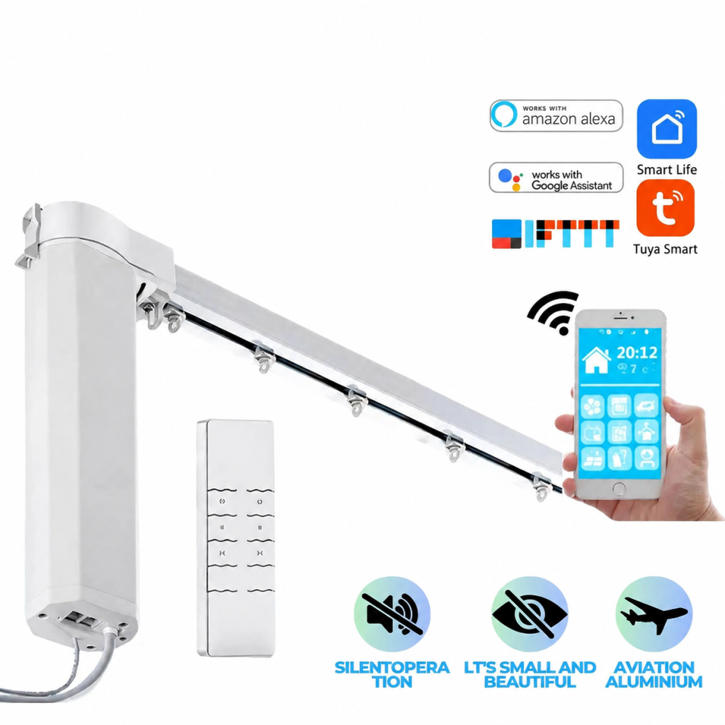 Smart Electric Curtain Track WiFi Motorised Curtain Rail System with Remote Control
