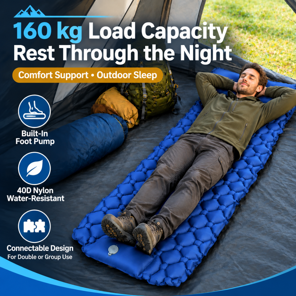 Camping Sleeping Pad with Built-in Foot Pump Lightweight Foldable Travel Air Mat